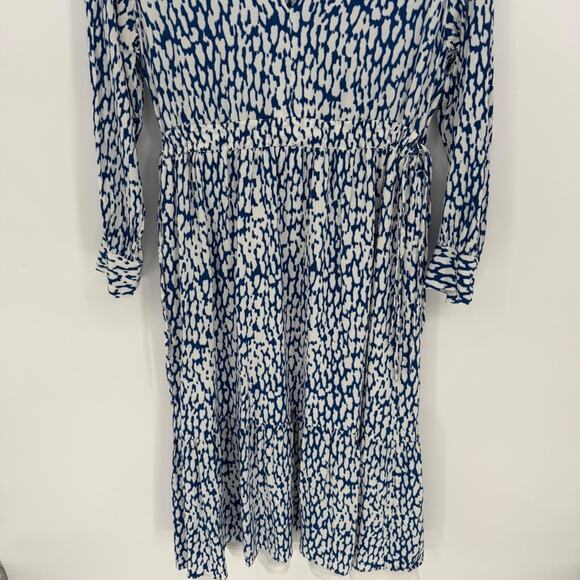 Rails Maple Cobalt Static V Neck Midi Dress Long Sleeve Elastic Waist Medium - Picture 4 of 8